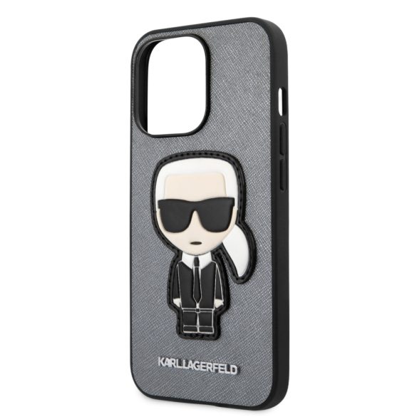 Karl Lagerfeld iPhone 13 Pro Max Saffiano Ikonik Karl Patch (KLHCP13XOKPG) hátlap, tok, ezüst