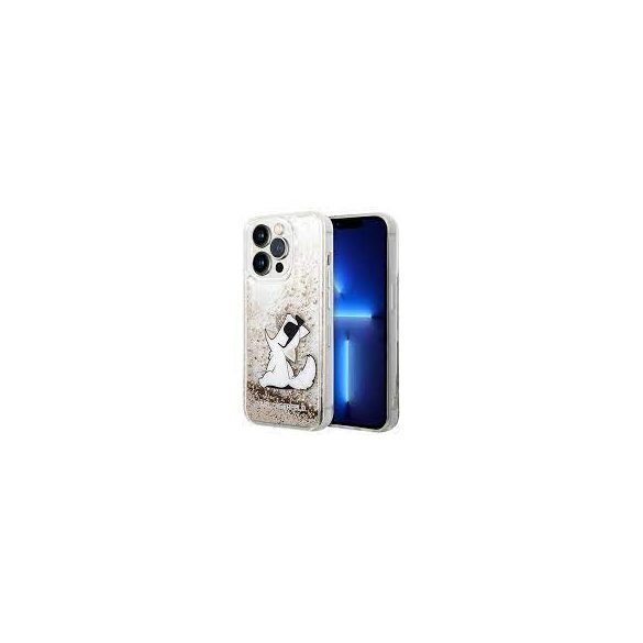 Karl Lagerfeld iPhone 14 Pro Liquid Glitter Choupette Eat (KLHCP14LGCFD) hátlap, tok, arany