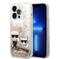   Karl Lagerfeld iPhone 14 Pro Liquid Glitter Karl and Choupette (KLHCP14LGKCD) hátlap, tok, arany