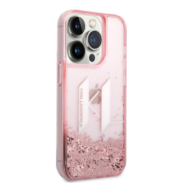 Karl Lagerfeld iPhone 14 Pro Liquid Glitter Big (KLHCP14LLBKLCP) hátlap, tok, rózsaszín