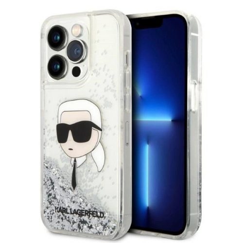 Karl Lagerfeld Liquid Glitter Karl Head iPhone 14 Pro 6,1" KLHCP14LLNKHCH tok, ezüst