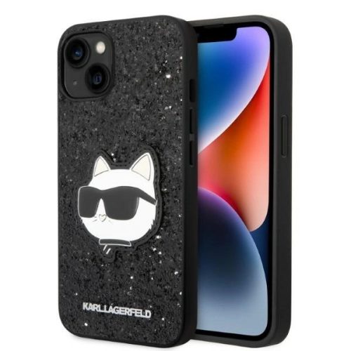 Karl Lagerfeld KLHCP14MG2CPK Glitter Choupette Patch iPhone 14 Plus/15 Plus 6,7", hátlap, tok, fekete