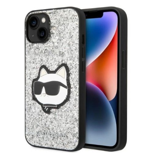 Karl Lagerfeld KLHCP14MG2CPS Glitter Choupette Patch iPhone 14 Plus/15 Plus 6,7", hátlap, tok, ezüst