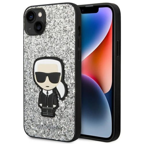 Karl Lagerfeld KLHCP14MGFKPG Glitter Flakes Ikonik iPhone 14 Plus/15 Plus 6,7" hátlap, tok, ezüst