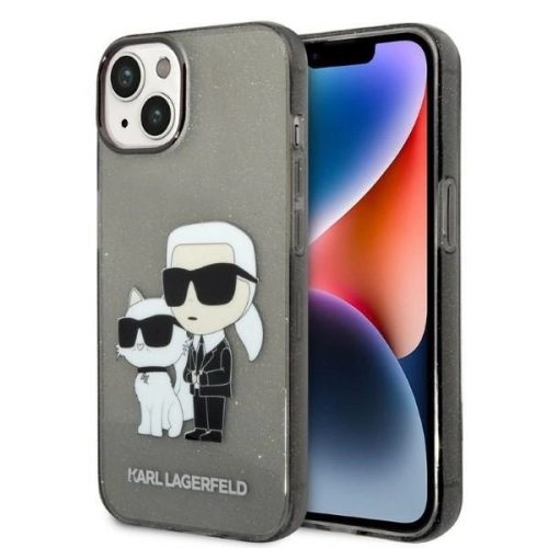 Karl Lagerfeld KLHCP14MHNKCTGK Glitter Karl&Choupette iPhone 14 Plus/15 Plus 6,7", hátlap, tok, fekete