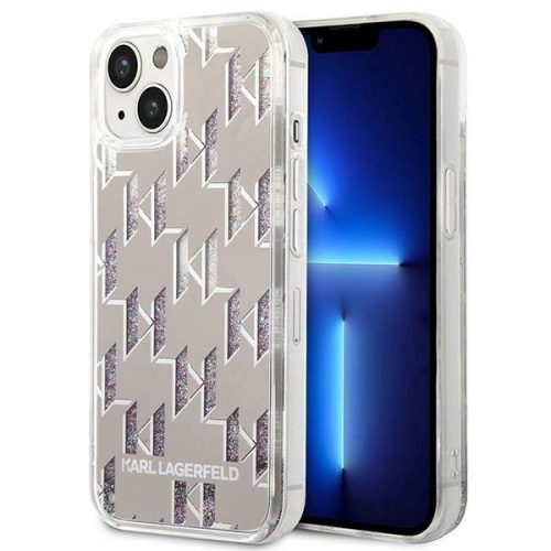 Karl Lagerfeld KLHCP14MLMNMS Liquid Glitter Monogram iPhone 14 Plus/15 Plus 6,7" hátlap, tok, ezüst