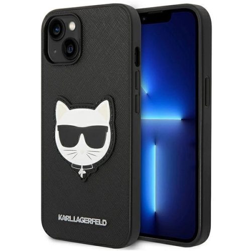 Karl Lagerfeld KLHCP14MSAPCHK Saffiano Choupette Head Patch iPhone 14 Plus/15 Plus 6,7" tok, fekete