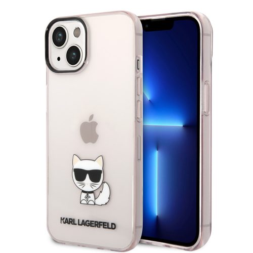 Karl Lagerfeld iPhone 14 Choupette Logo (KLHCP14SCTTRI) hátlap, tok, átlátszó rózsaszín