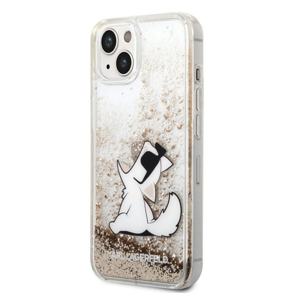 Karl Lagerfeld iPhone 14 Liquid Glitter Choupette Eat (KLHCP14SGCFD) hátlap, tok, arany