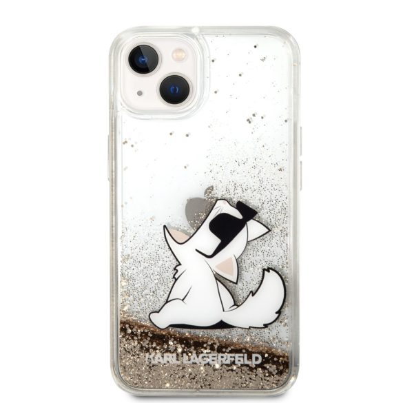 Karl Lagerfeld iPhone 14 Liquid Glitter Choupette Eat (KLHCP14SGCFD) hátlap, tok, arany