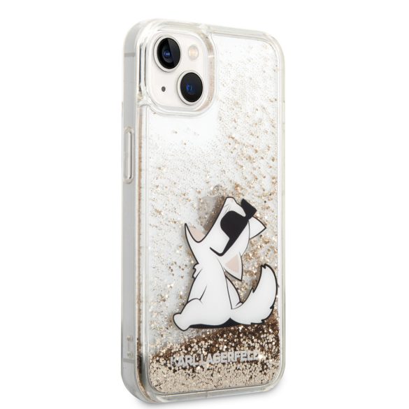 Karl Lagerfeld iPhone 14 Liquid Glitter Choupette Eat (KLHCP14SGCFD) hátlap, tok, arany