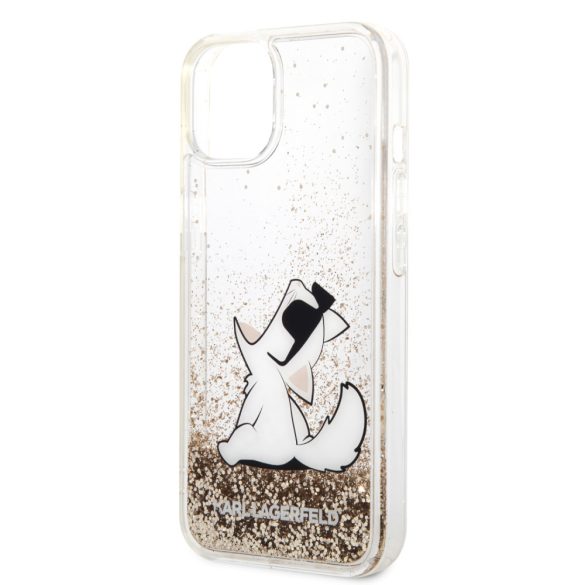 Karl Lagerfeld iPhone 14 Liquid Glitter Choupette Eat (KLHCP14SGCFD) hátlap, tok, arany