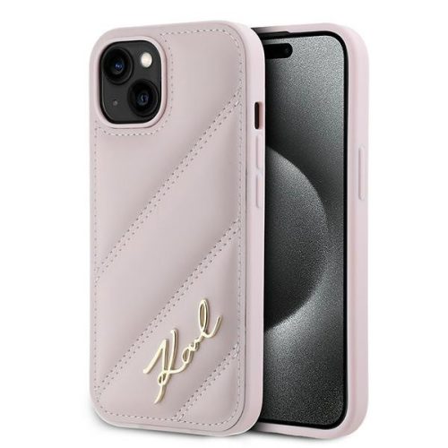 Karl Lagerfeld KLHCP14SPQQDSMGP Diagonal Quilted Script iPhone 14 6.1", hátlap, tok, rózsaszín