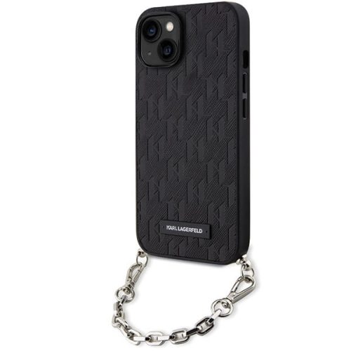 Karl Lagerfeld KLHCP14SSACKLHPK Saffiano Monogram Chain iPhone 14 6.1", hátlap, tok, fekete