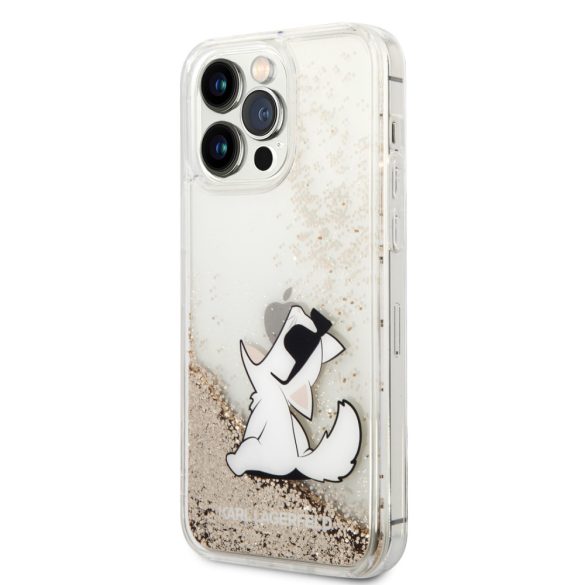 Karl Lagerfeld iPhone 14 Pro Max Liquid Glitter Choupette Eat (KLHCP14XGCFD) hátlap, tok, arany