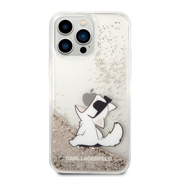 Karl Lagerfeld iPhone 14 Pro Max Liquid Glitter Choupette Eat (KLHCP14XGCFD) hátlap, tok, arany