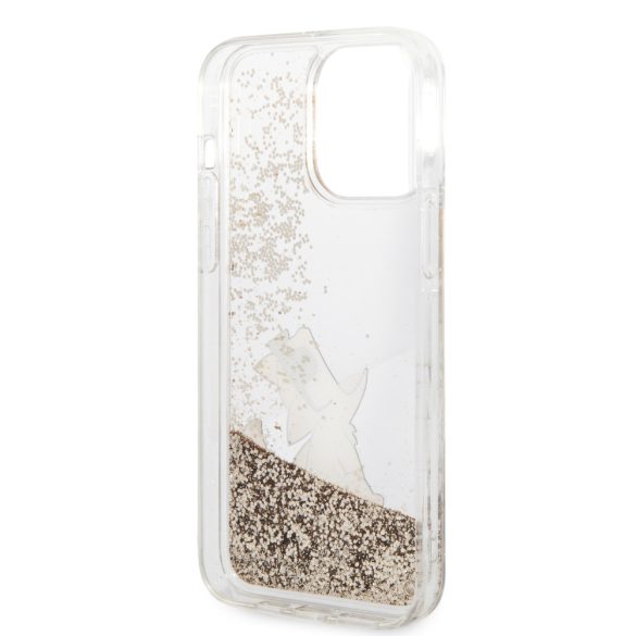 Karl Lagerfeld iPhone 14 Pro Max Liquid Glitter Choupette Eat (KLHCP14XGCFD) hátlap, tok, arany