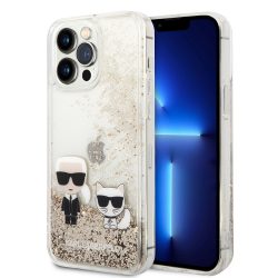   Karl Lagerfeld iPhone 14 Pro Max Liquid Glitter Karl and Choupette (KLHCP14XGKCD) hátlap, tok, arany