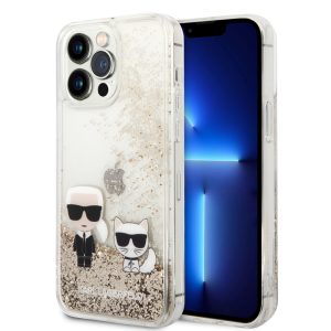 Karl Lagerfeld iPhone 14 Pro Max Liquid Glitter Karl and Choupette (KLHCP14XGKCD) hátlap, tok, arany