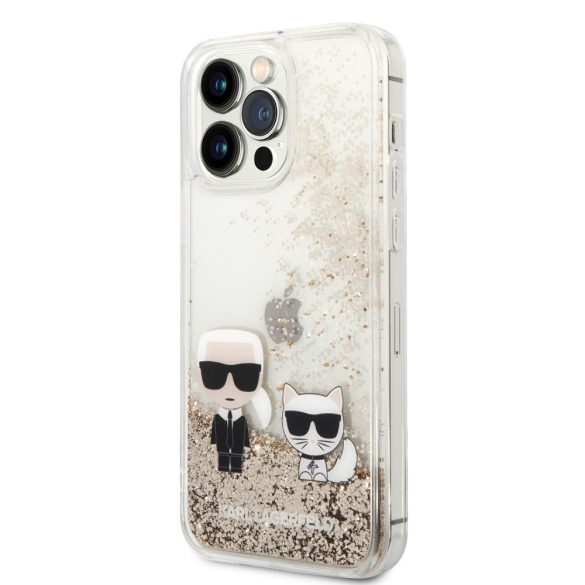 Karl Lagerfeld iPhone 14 Pro Max Liquid Glitter Karl and Choupette (KLHCP14XGKCD) hátlap, tok, arany