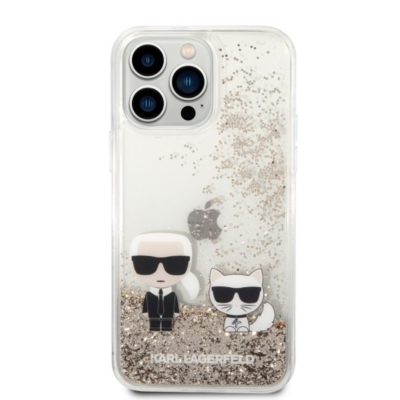 Karl Lagerfeld iPhone 14 Pro Max Liquid Glitter Karl and Choupette (KLHCP14XGKCD) hátlap, tok, arany