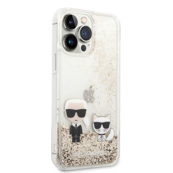 Karl Lagerfeld iPhone 14 Pro Max Liquid Glitter Karl and Choupette (KLHCP14XGKCD) hátlap, tok, arany