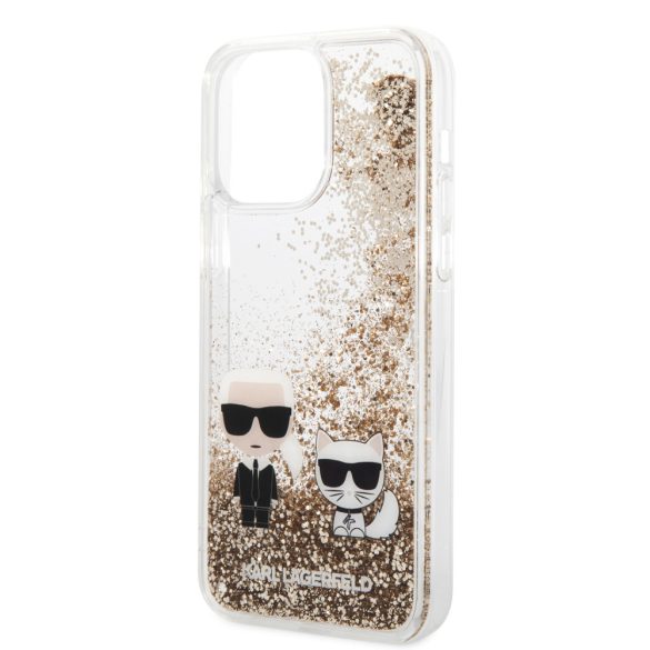 Karl Lagerfeld iPhone 14 Pro Max Liquid Glitter Karl and Choupette (KLHCP14XGKCD) hátlap, tok, arany