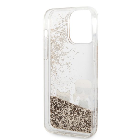 Karl Lagerfeld iPhone 14 Pro Max Liquid Glitter Karl and Choupette (KLHCP14XGKCD) hátlap, tok, arany