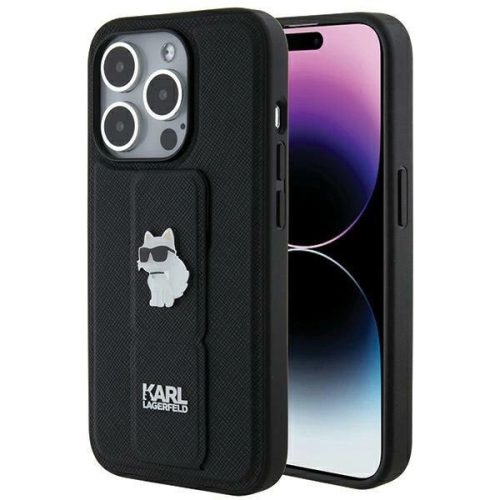 Karl Lagerfeld KLHCP14XGSACHPK Gripstand Saffiano choupette PIN iPhone 14 Pro Max tok, fekete