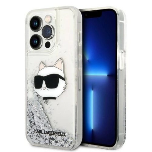 Karl Lagerfeld Liquid Glitter Choupette Head iPhone 14 Pro Max 6,7" KLHCP14XLNCHCS tok, ezüst