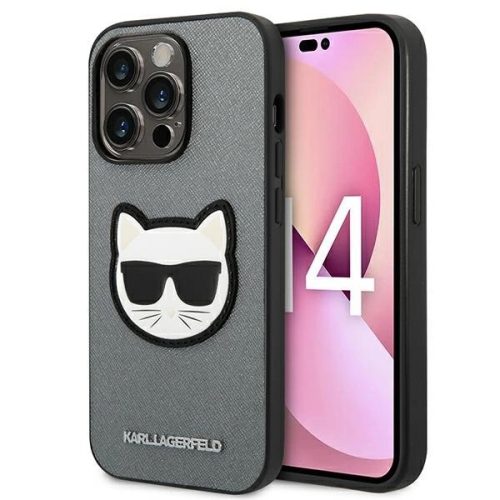 Karl Lagerfeld Saffiano Choupette Head Patch iPhone 14 Pro Max 6,7" KLHCP14XSAPCHG tok, ezüst