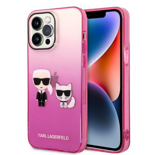 Karl Lagerfeld iPhone 14 Pro Max Gradient Karl and Choupette (KLHCP14XTGKCP) hátlap, tok, rózsaszín