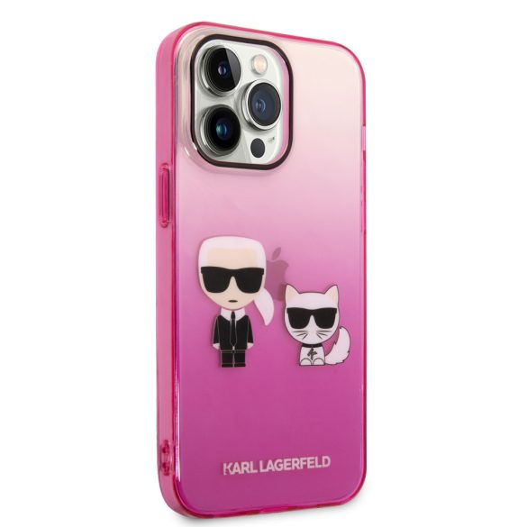 Karl Lagerfeld iPhone 14 Pro Max Gradient Karl and Choupette (KLHCP14XTGKCP) hátlap, tok, rózsaszín