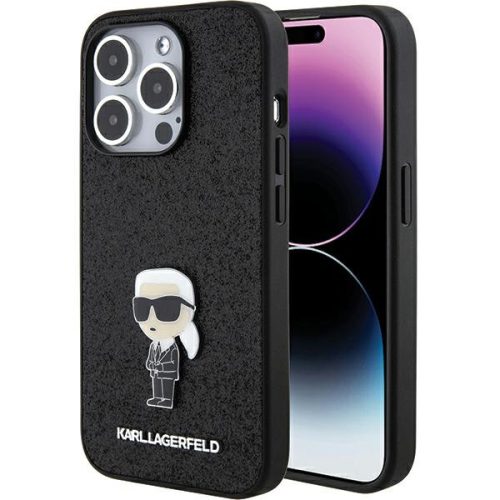 Karl Lagerfeld iPhone 15 Pro Fixed Glitter Ikonik Logo Metal Pin (KLHCP15LGKNPSK) hátlap, tok, fekete