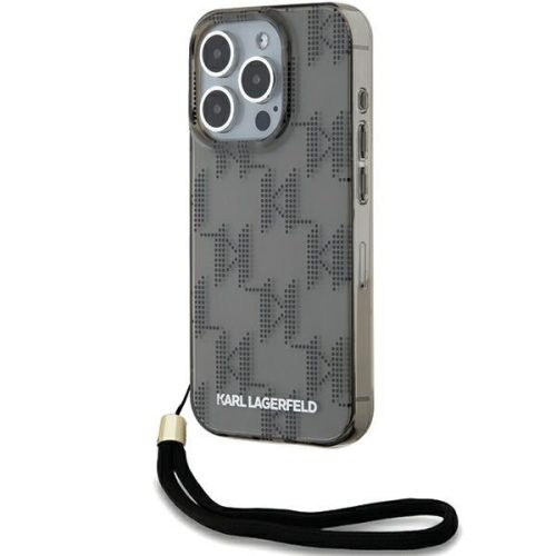 Karl Lagerfeld KLHCP15LHKDPNSK IML Mono KL Pattern & Cord iPhone 15 Pro 6.1", hátlap, tok, fekete