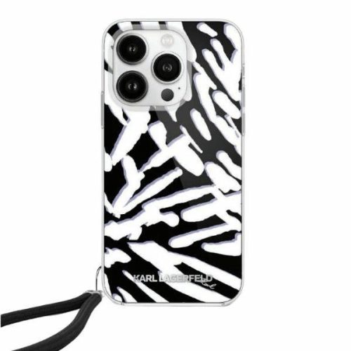 Karl Lagerfeld KLHCP15LHZBPKCCK IML Zebra Pattern & Cord iPhone 15 Pro 6.1", hátlap, tok, fekete