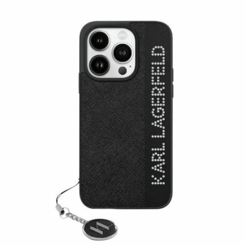 Karl Lagerfeld KLHCP15LPSAKDGCK Saffiano Rhinestones & Charm iPhone 15 Pro 6.1", hátlap, tok, fekete, arany