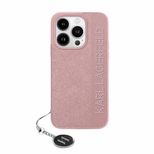 Karl Lagerfeld KLHCP15LPSAKDGCP Saffiano Rhinestones & Charm iPhone 15 Pro 6.1" hátlap, tok, rózsaszín