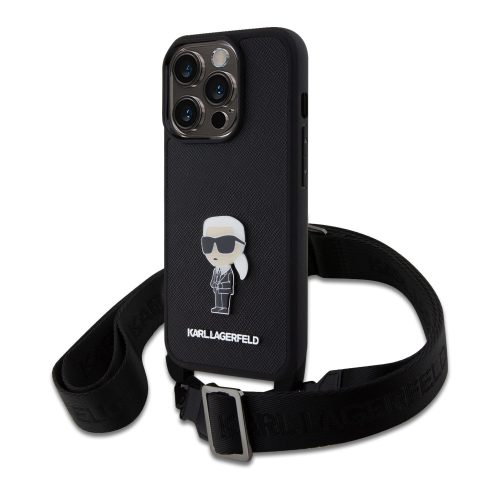 Karl Lagerfeld Saffiano Crossbody Metal Ikonik Case iPhone 15 Pro (KLHCP15LSASKNPBK) hátlap, tok, fekete