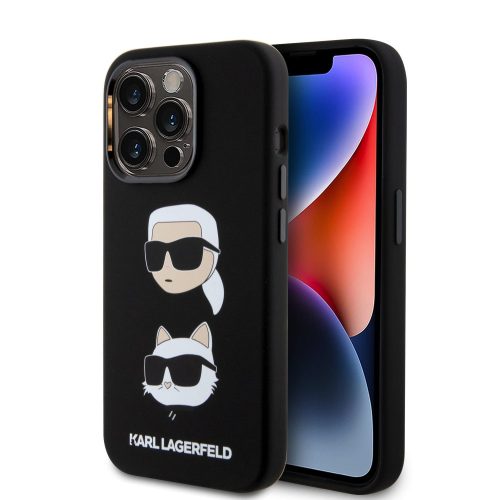 Karl Lagerfeld Liquid Silicone Karl and Choupette Heads Case iPhone 15 Pro (KLHCP15LSDHKCNK) hátlap, tok, fekete