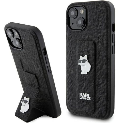 Karl Lagerfeld KLHCP15MGSACHPK Gripstand Saffiano Choupette Pins iPhone 14 Plus/15 Plus 6.7", hátlap, tok, fekete