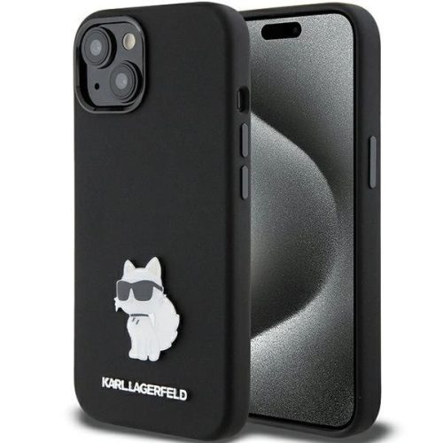 Karl Lagerfeld KLHCP15MSMHCNPK Silicone Choupette Metal Pin iPhone 14 Plus/15 Plus 6.7" tok, fekete