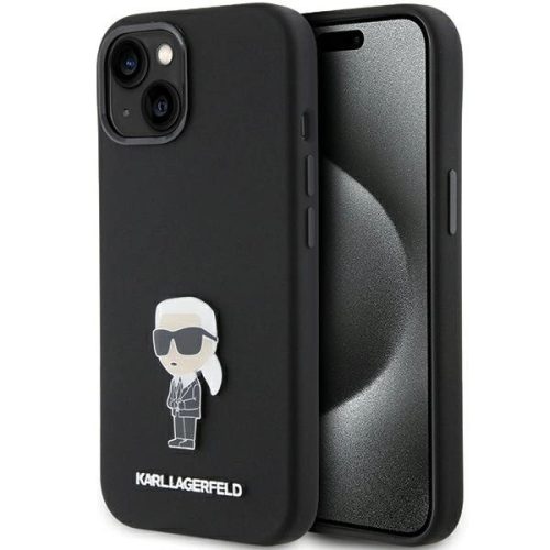 Karl Lagerfeld KLHCP15MSMHKNPK Silicone Ikonik Metal Pin iPhone 14 Plus/15 Plus 6.7" tok, fekete