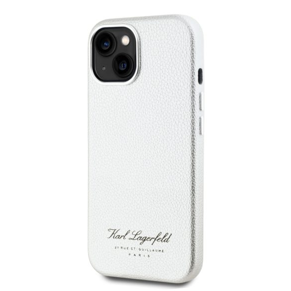 Karl Lagerfeld iPhone 15 Grained PU Hotel RSG KLHCP15SPGWCMKHG hátlap, tok, ezüst