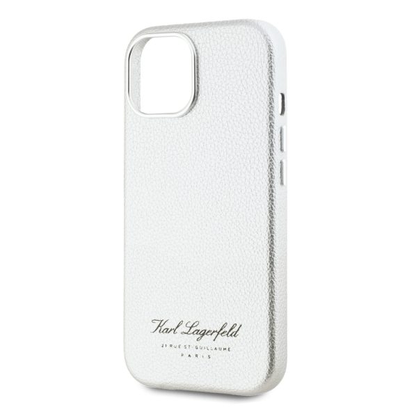 Karl Lagerfeld iPhone 15 Grained PU Hotel RSG KLHCP15SPGWCMKHG hátlap, tok, ezüst