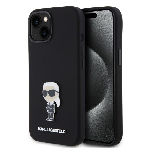 Karl Lagerfeld Liquid Silicone Metal Ikonik Case iPhone 15 (KLHCP15SSMHKNPK) hátlap, tok, fekete