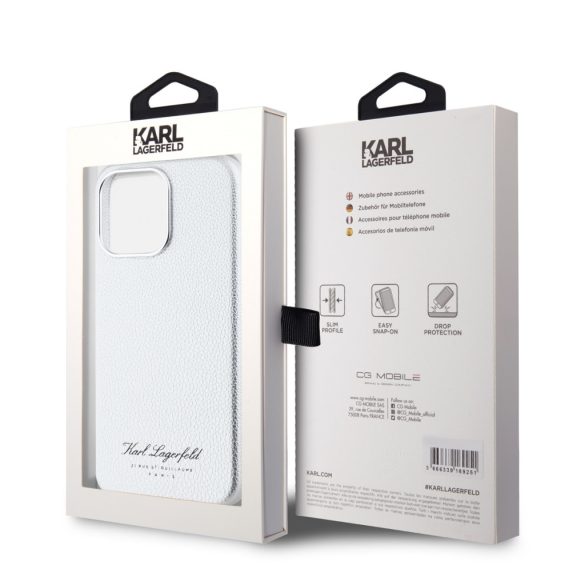 Karl Lagerfeld iPhone 15 Pro Max Grained PU Hotel RSG KLHCP15XPGWCMKHG hátlap, tok, ezüst