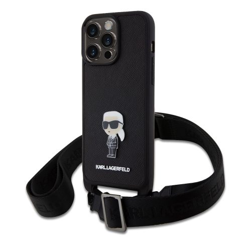 Karl Lagerfeld Saffiano Crossbody Metal Ikonik Case iPhone 15 Pro Max (KLHCP15XSASKNPBK) hátlap, tok, fekete