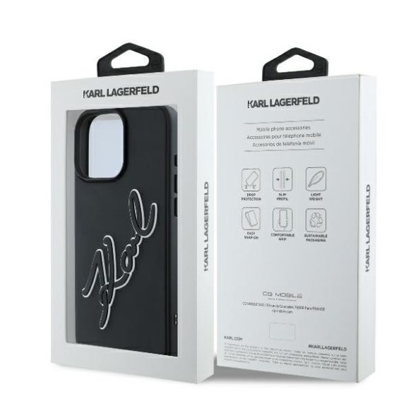 Karl Lagerfeld iPhone 16 Pro 3D Rubber Bicolor Signature (KLHCP16L3DRKSDLK) hátlap, tok, fekete