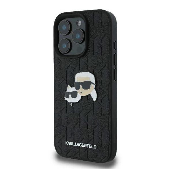 Karl Lagerfeld iPhone 16 Pro Monogram Karl&Chaoupette Head Pin (KLHCP16LPGKLKCPK) hátlap, tok, fekete